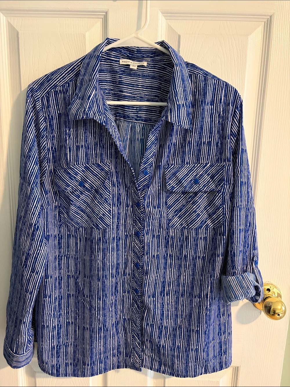 Blue Striped Button-Up Blouse